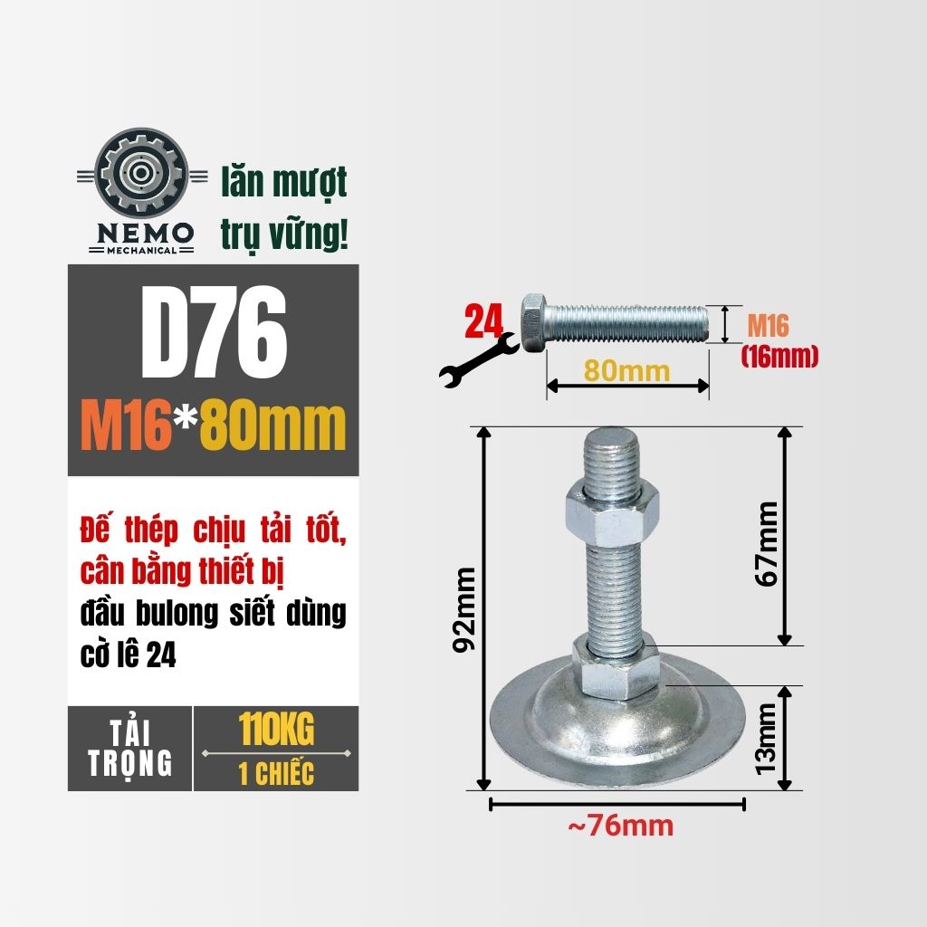 Chân Tăng Chỉnh Đế Thép Mạ Kẽm – Giải Pháp Cân Bằng Bàn Thao Tác & Băng Tải (M10, M12, M16)